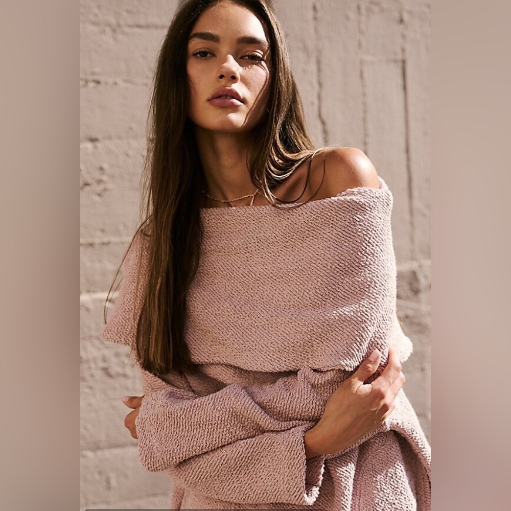 Free People Anya Tunic Off Shoulder Sweater Pink